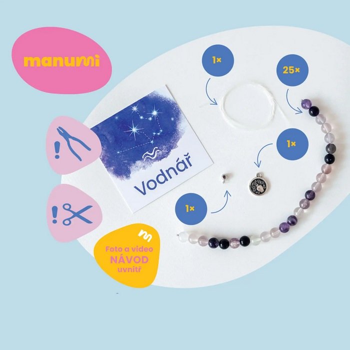 Manumi Gemstone Bracelet Kit, Zodiac Sign Aquarius