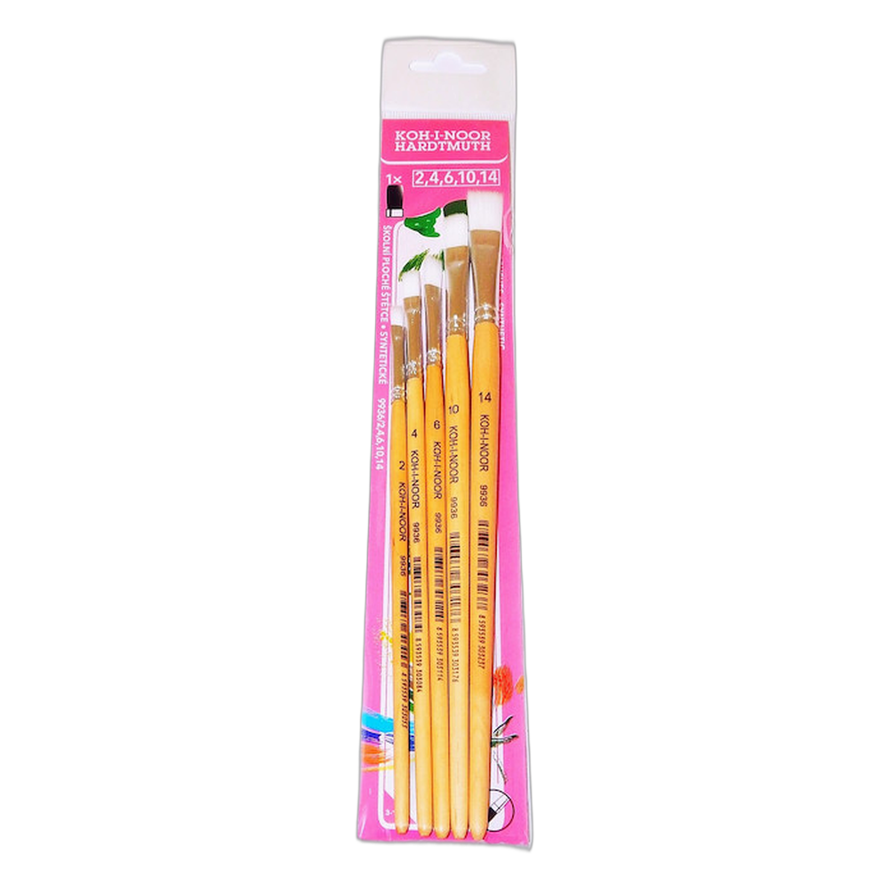 Koh-i-Noor Synthetic Flat Brush Set 9936 Sizes 2 4 6 10 14
