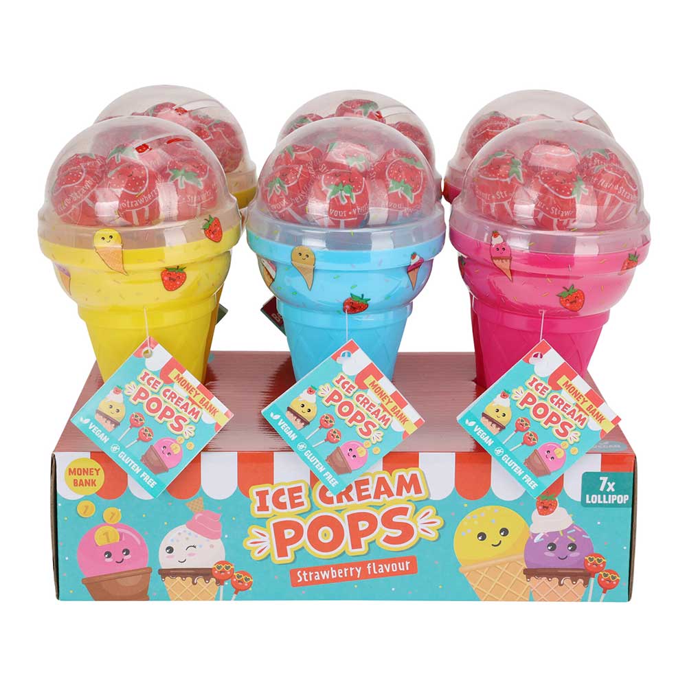 Strawberry Lollipops in an Ice Cream Cone Money Box, XL