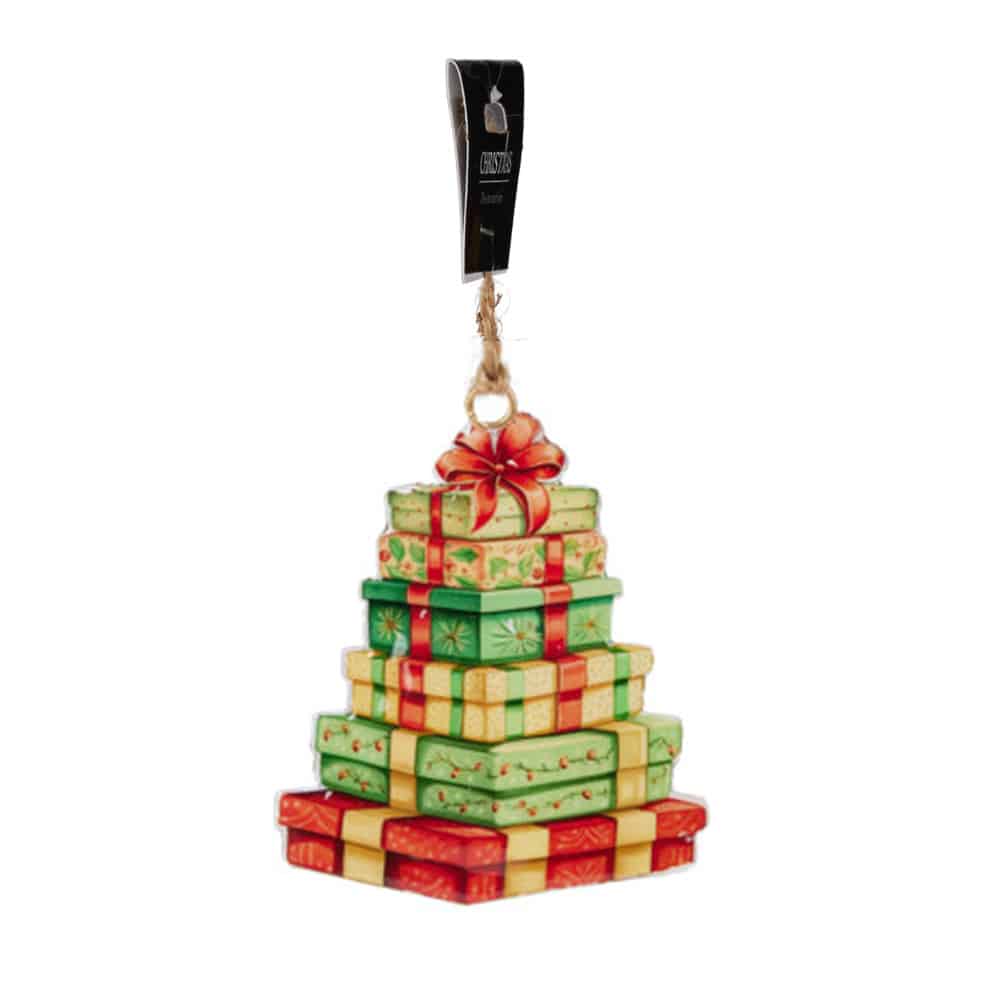 Tin Christmas Ornament with Presents, 10 cm
