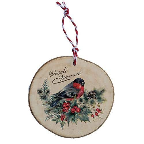Wooden Christmas Bird Ornament with Merry Christmas Print