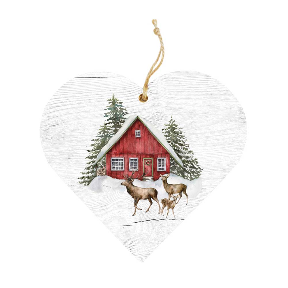 Decorative Wooden Heart 12 cm – Cottage and Deer