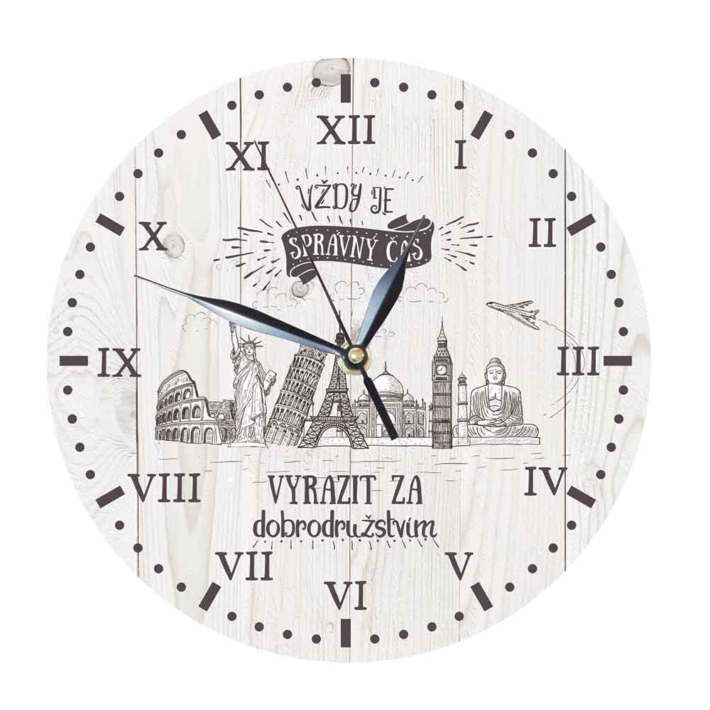 Wooden Wall Clock for Travellers – Always Time for Adventure