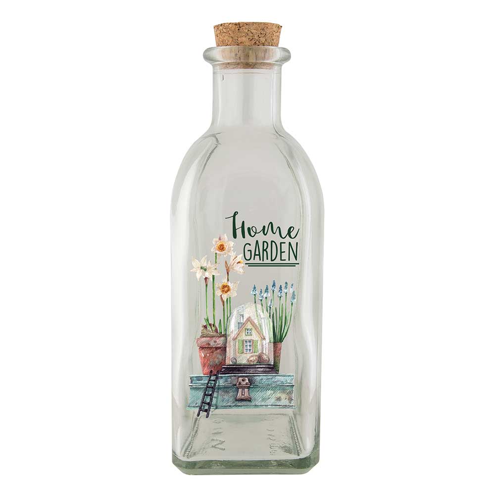 Decorative Glass Bottle with Cork Stopper - Home Garden