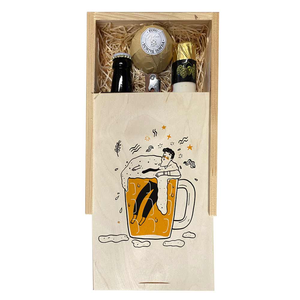 Wooden Gift Box with Beer-Themed Bath Products