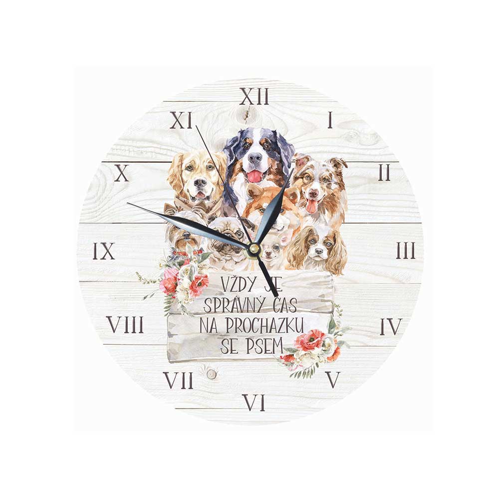 Wooden Wall Clock for Dog Lovers, 24 cm