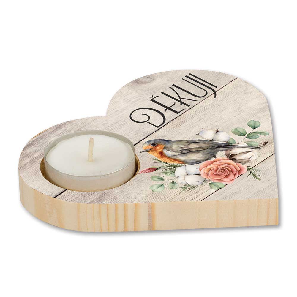 Heart-Shaped Wooden Candle Holder – Thank You
