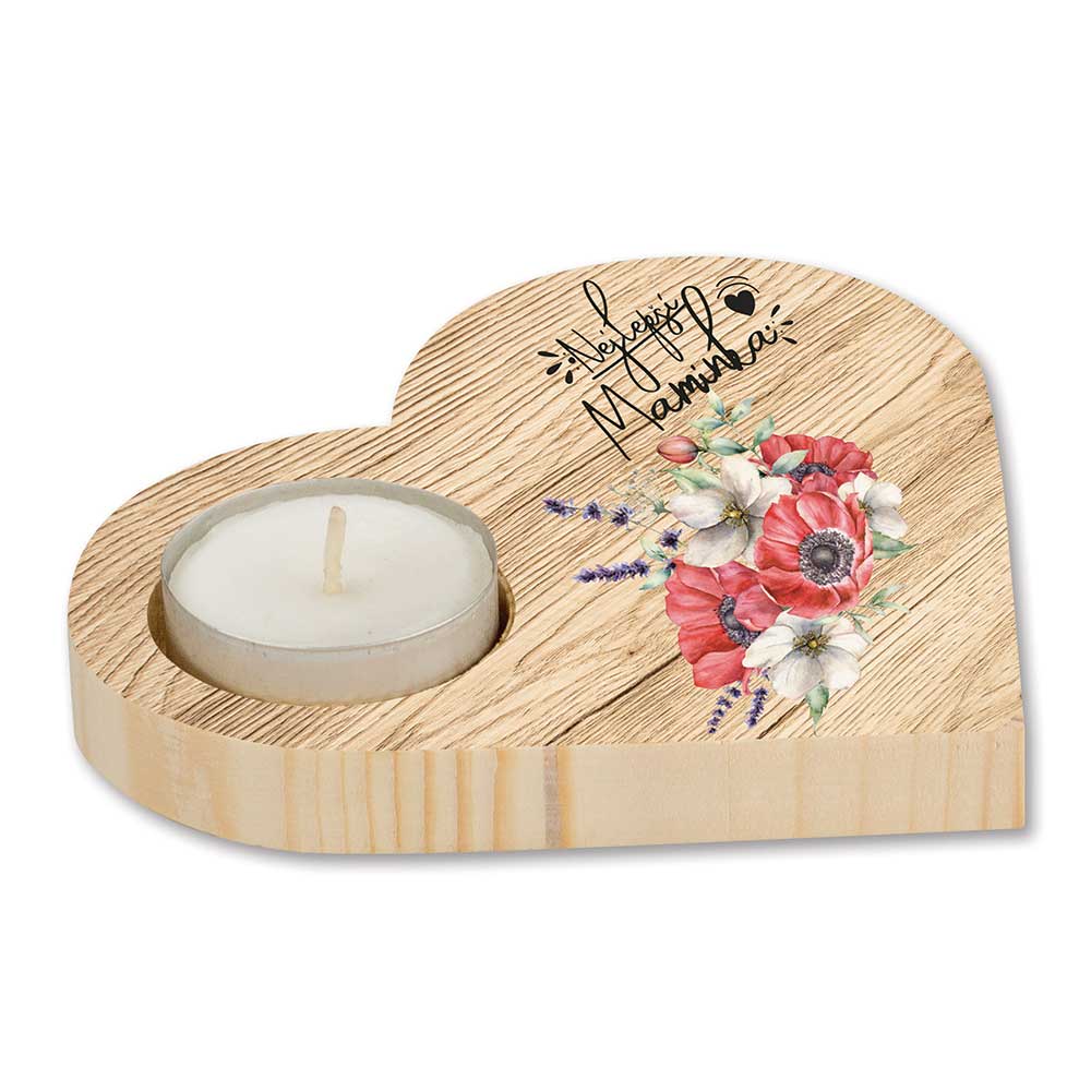 Heart-Shaped Wooden Candle Holder for the Best Mum