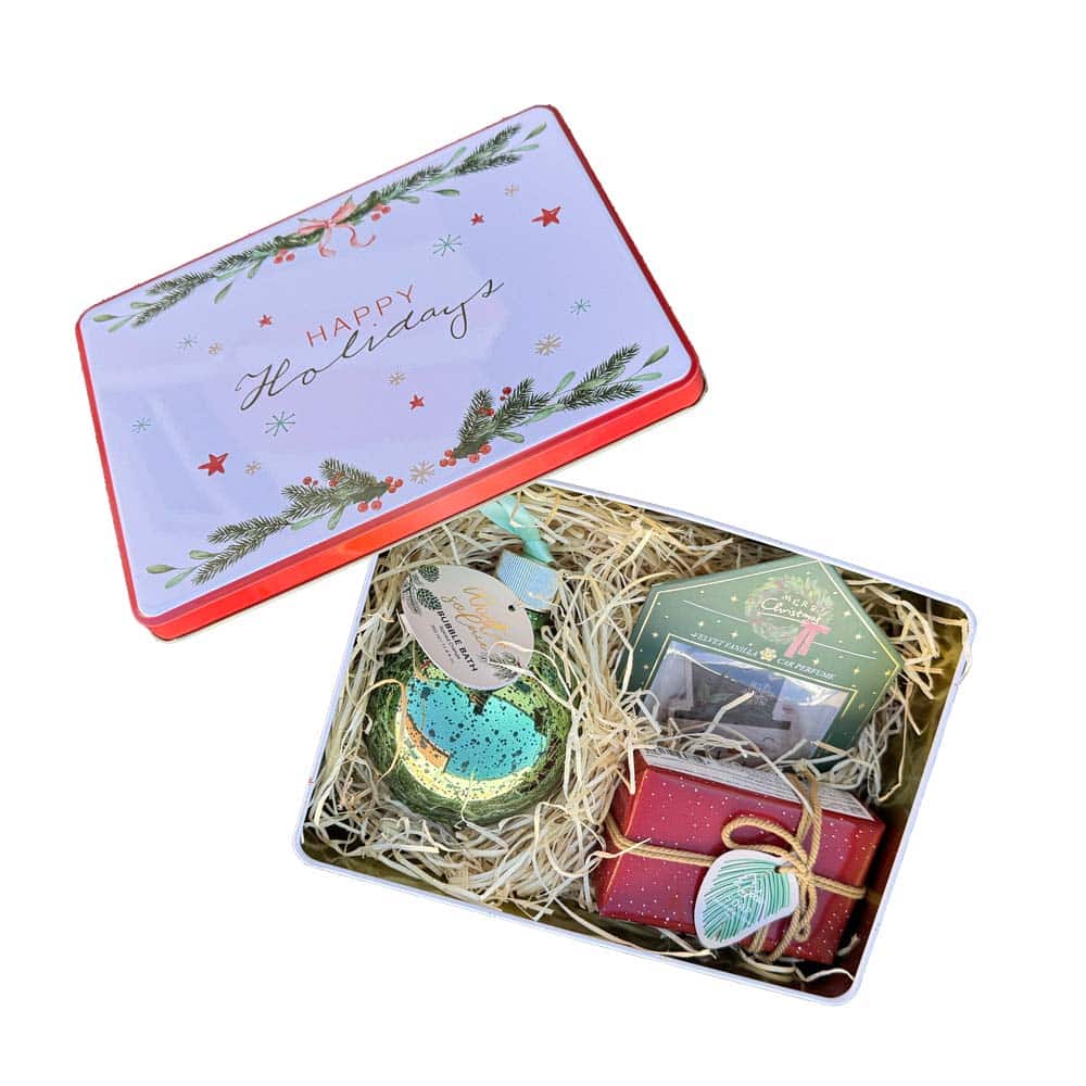 Christmas Metal Gift Box Happy Holidays