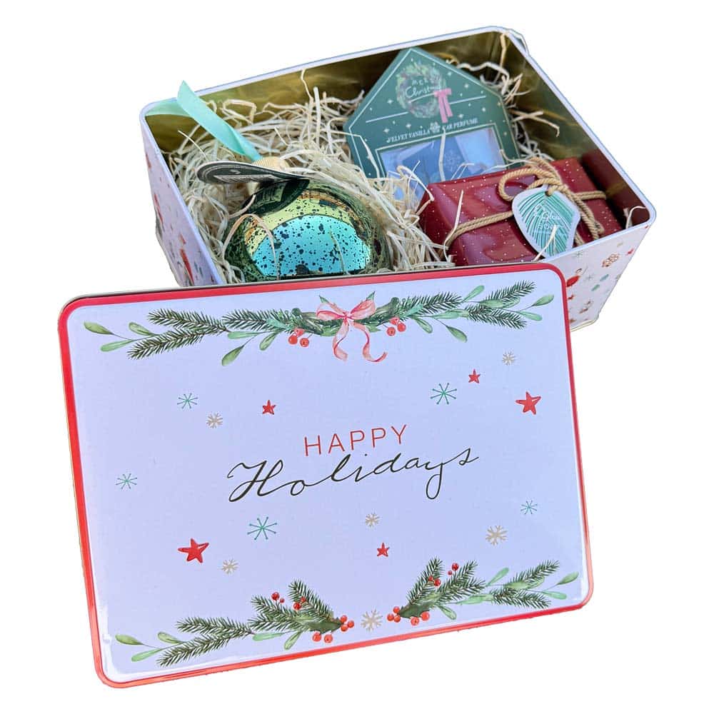 Christmas Metal Gift Box Happy Holidays