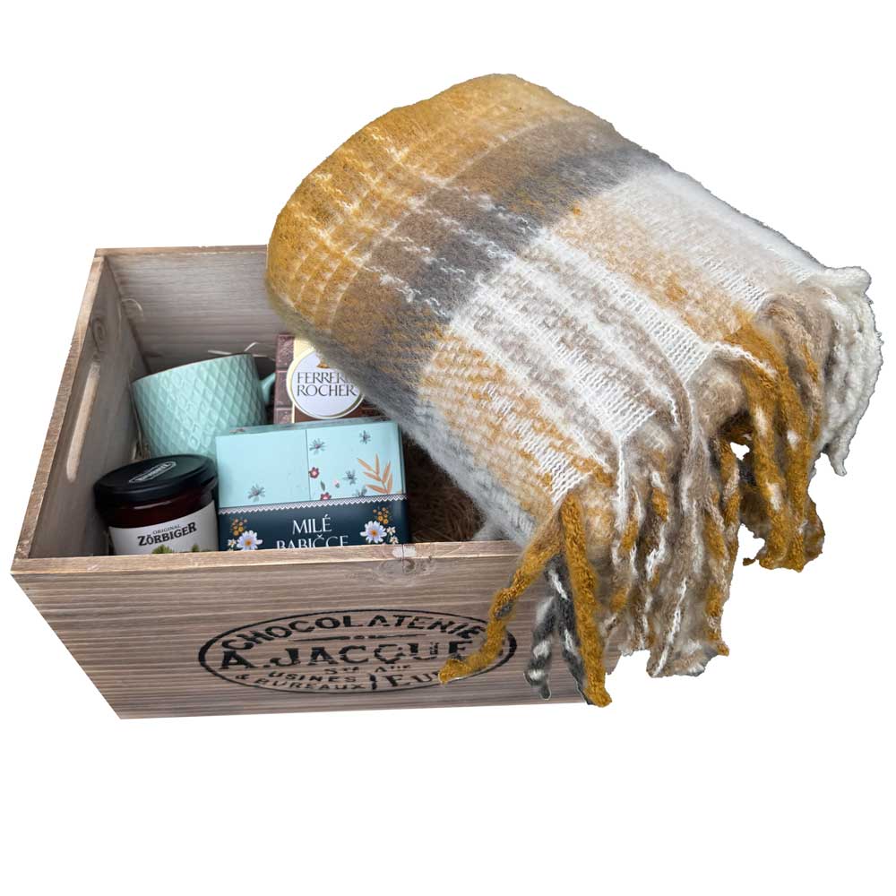 Wooden Gift Box with Blanket for Grandmother