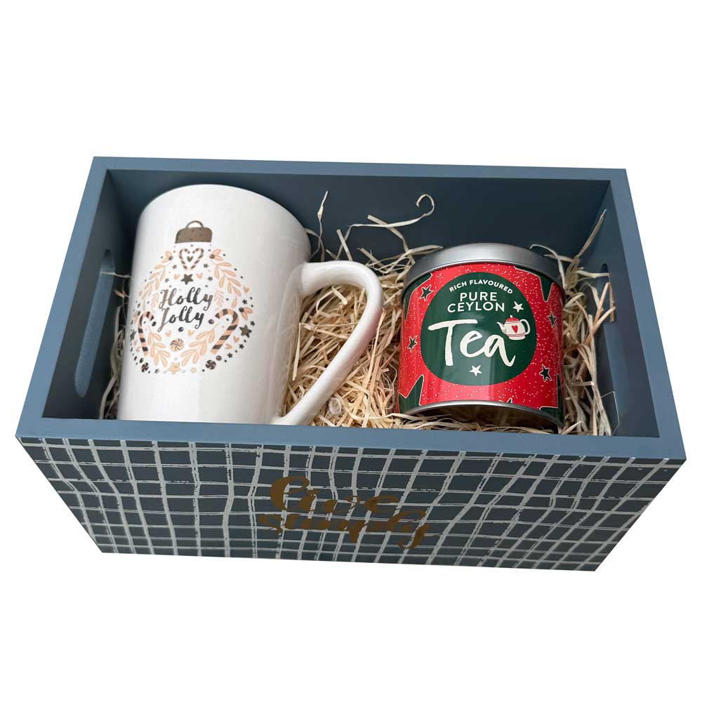 Wooden Gift Box with Tea and Ceramic Mug