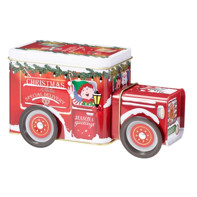 Red Christmas Tin Toy Car with 10 Macarons