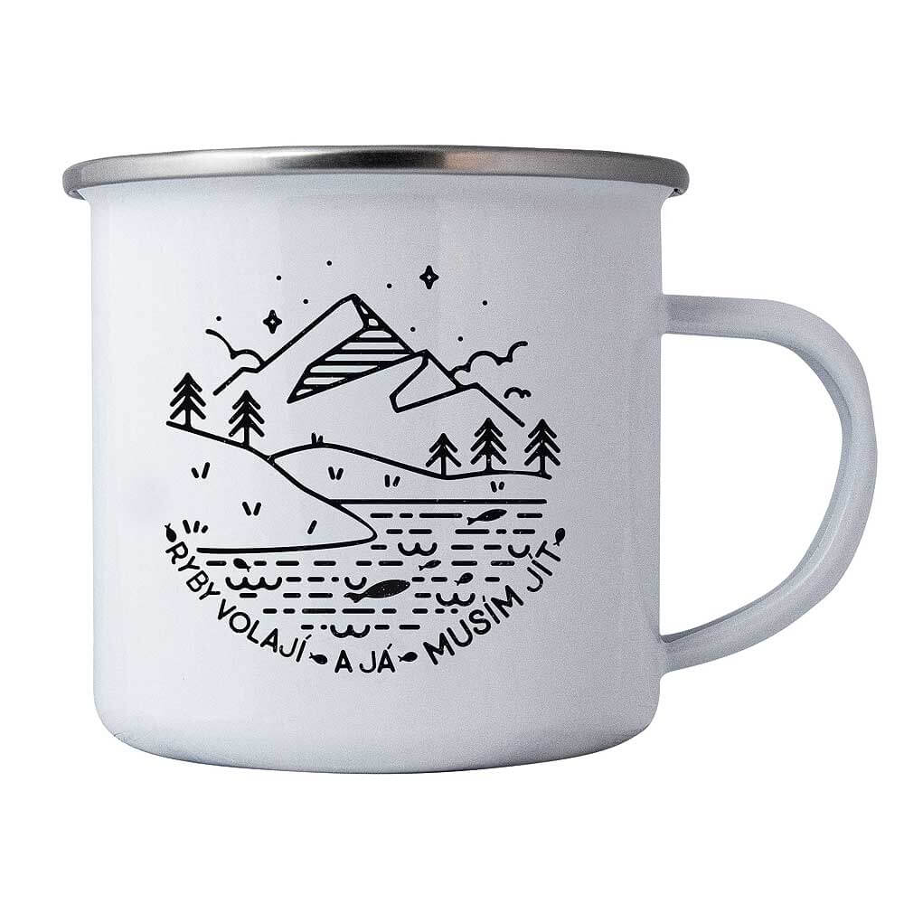 Enamel Mug for Anglers – The Fish Are Calling