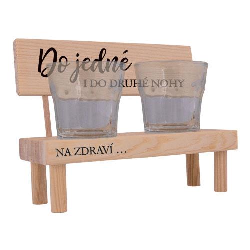 Wooden Bench Holder with Two Glasses – For One Leg and the Other
