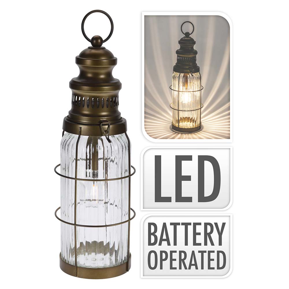 Large Metal Lantern with LED Light