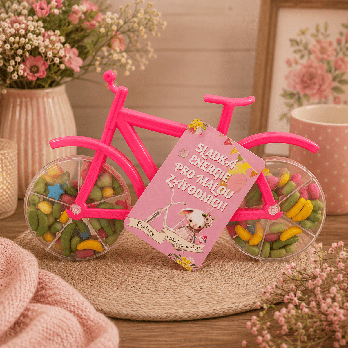 Strawberry-Flavoured Sweets in a Red Bicycle Pack