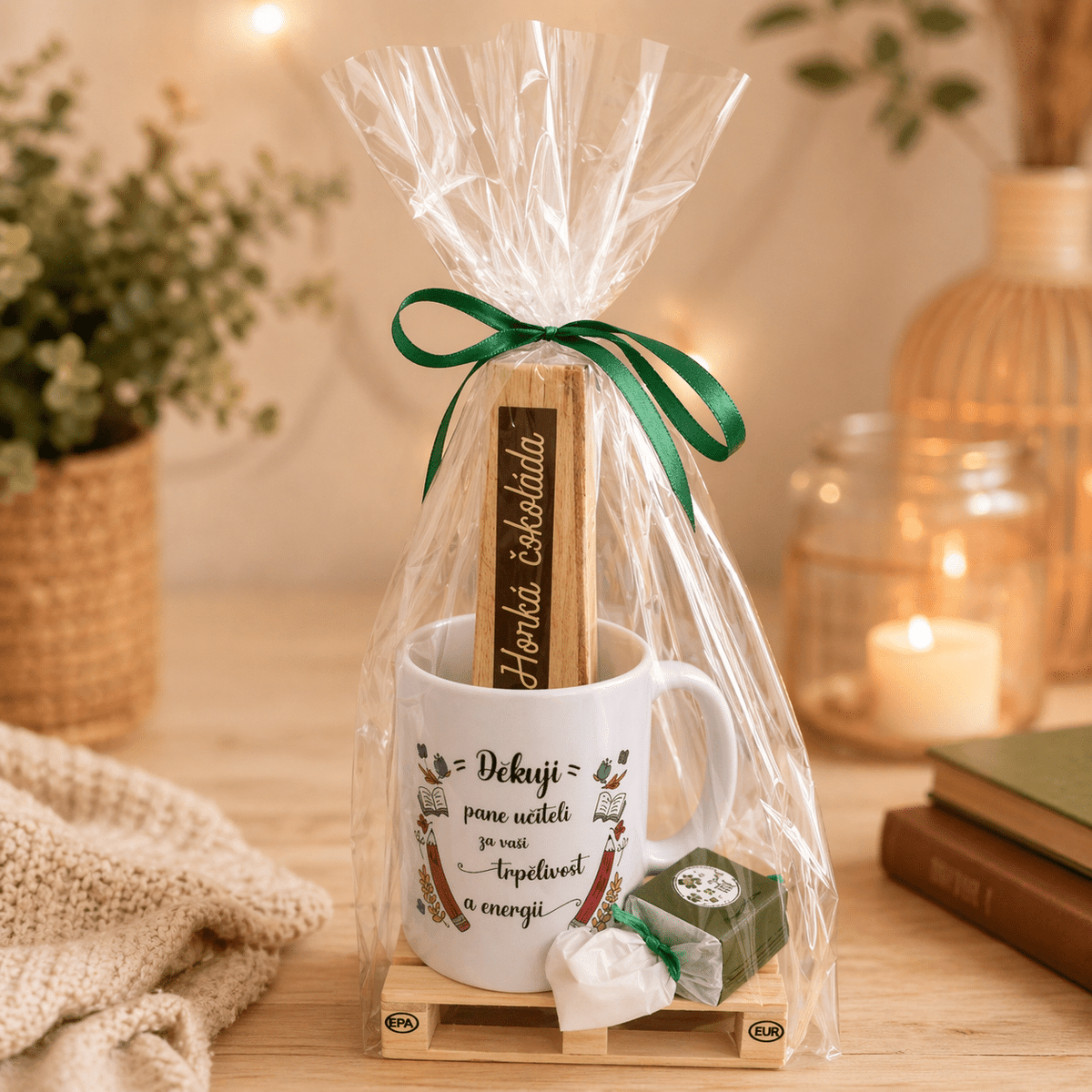 Gift Set with Mug, Chocolate and Soap for a Male Teacher