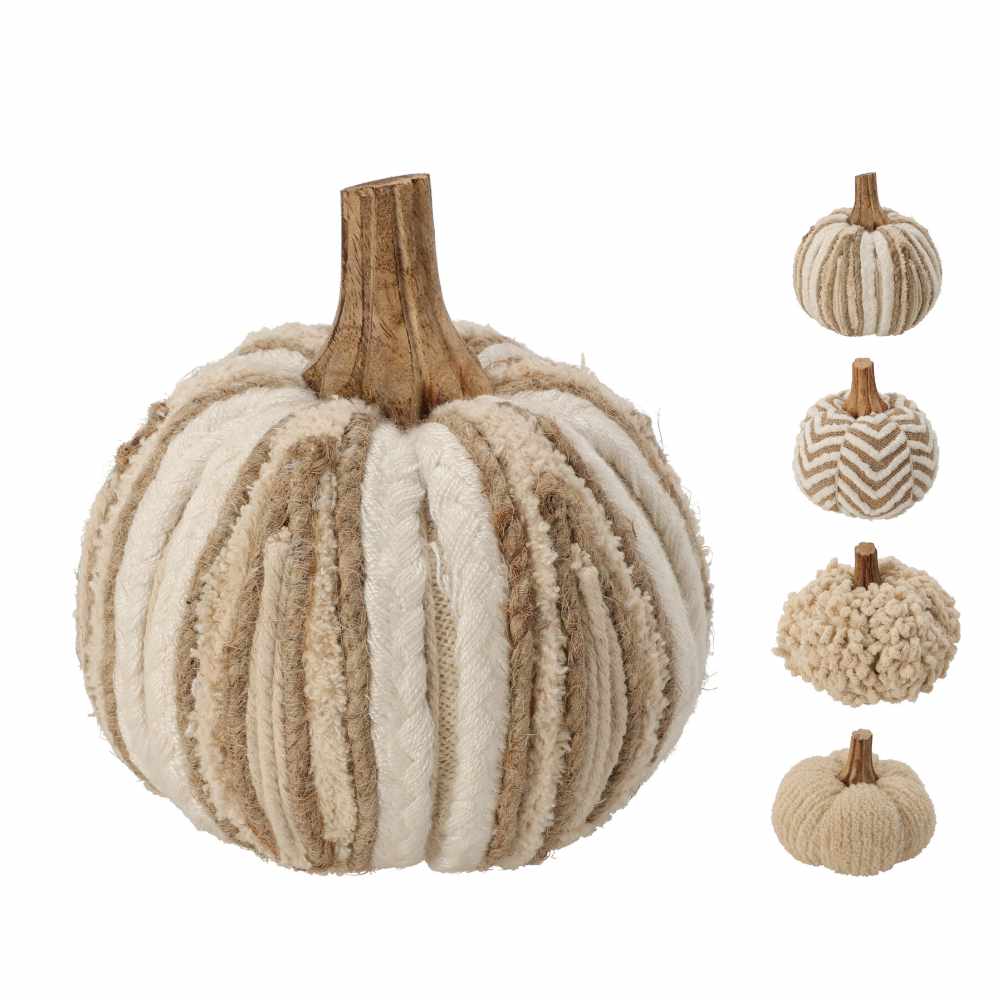 Large Decorative Cotton Pumpkin with Wooden Stem