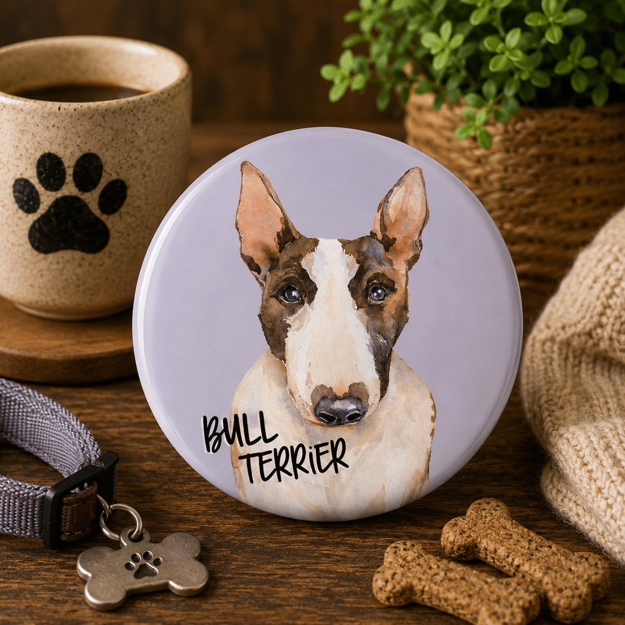 Bull Terrier Pin-Back Button, 44 mm