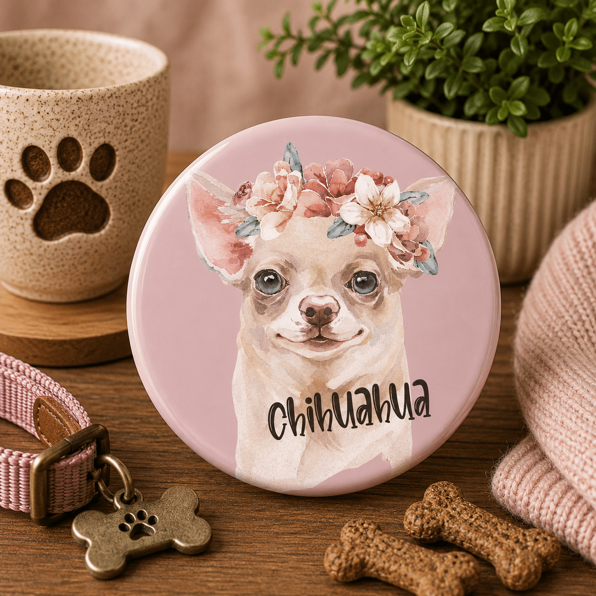 Chihuahua Button Badge with Safety Pin