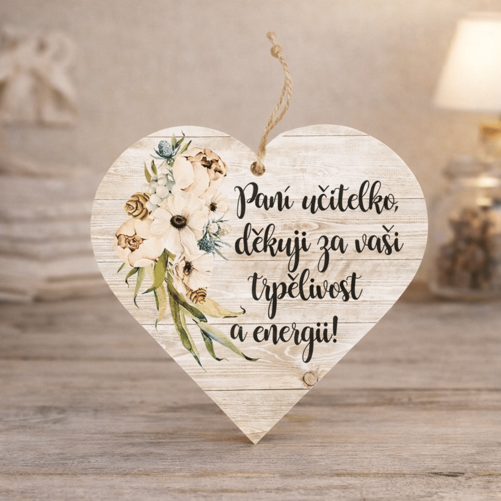 Decorative Wooden Heart 12 cm – For a Female Teacher