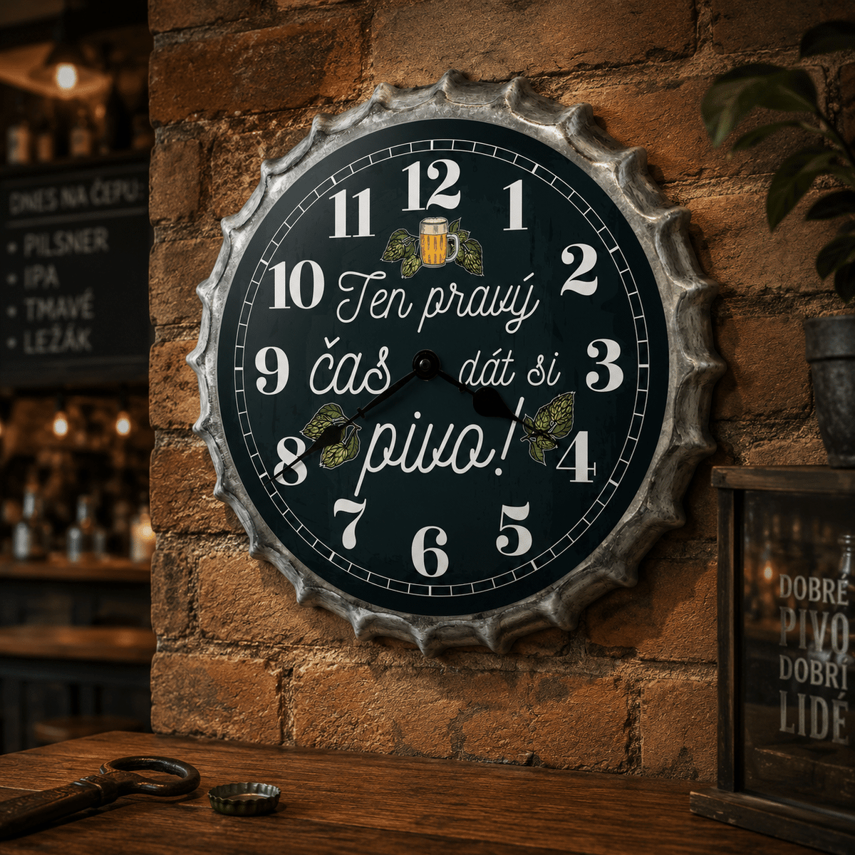 Large Wall Clock Shaped Like a Bottle Cap, 35 cm