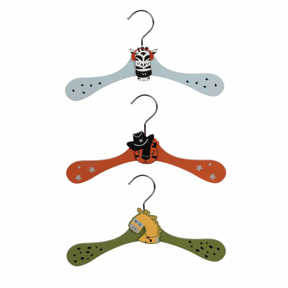 Children’s Wooden Clothes Hangers with Animals, Set of 3