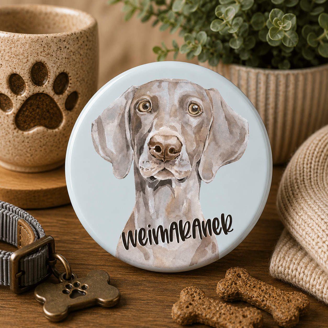 Weimaraner Pin Badge, 44 mm