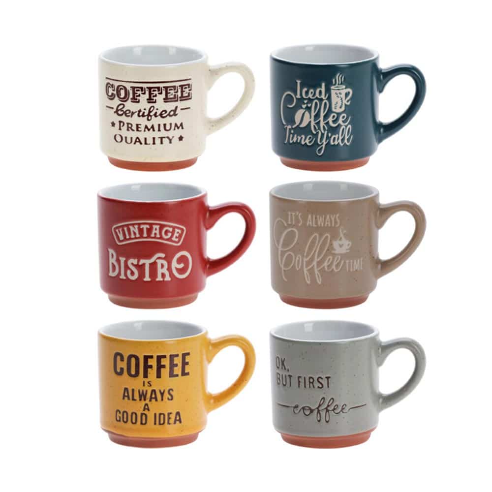 Gift Set of 6 Coffee Lover's Ceramic Mugs