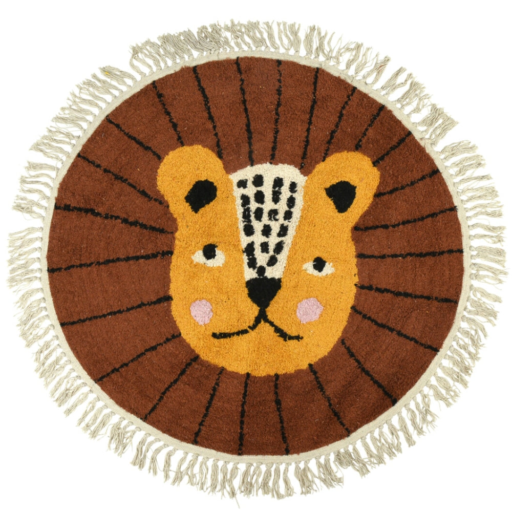 Round Children's Rug with Lion Design