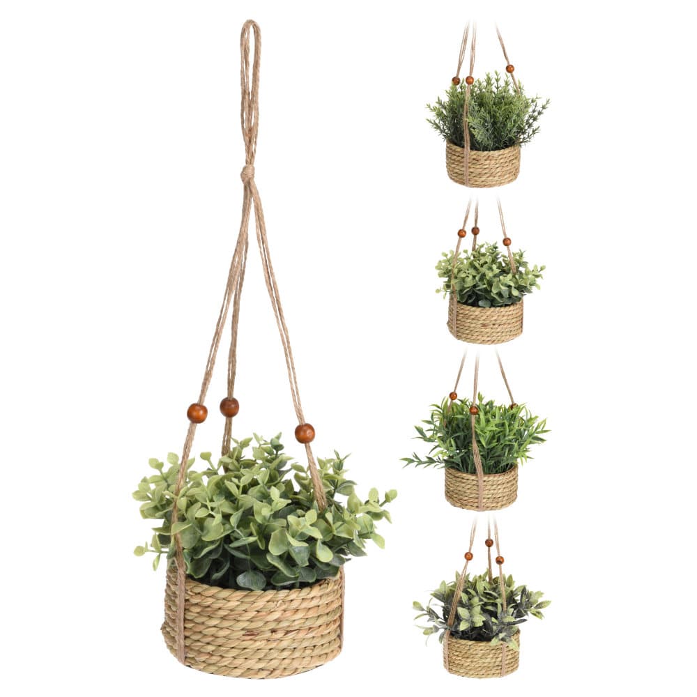 Artificial Flower in a Hanging Wicker Pot