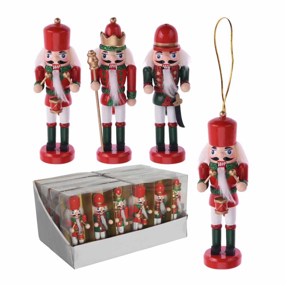 Set of Three Wooden Nutcracker Christmas Decorations, 12 cm