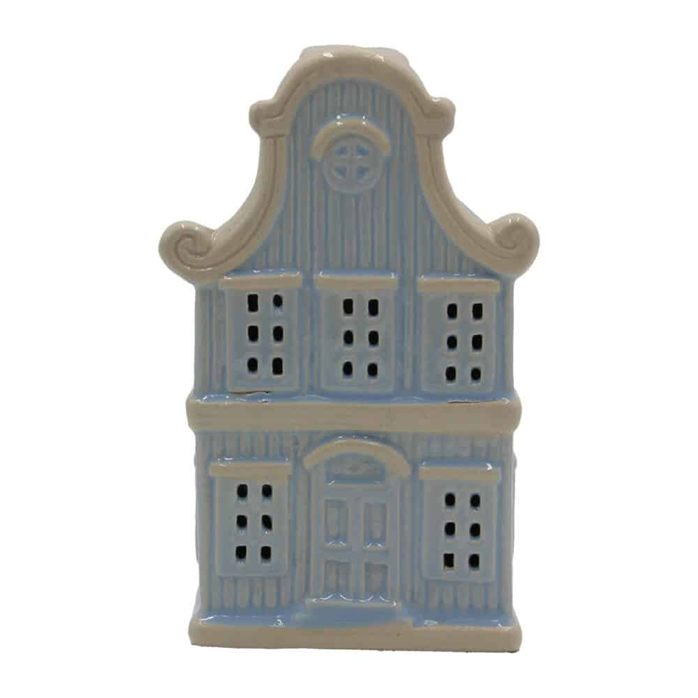 Blue Ceramic LED Light-Up House, 15 cm