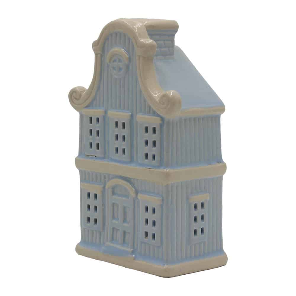 Blue Ceramic LED Light-Up House, 15 cm