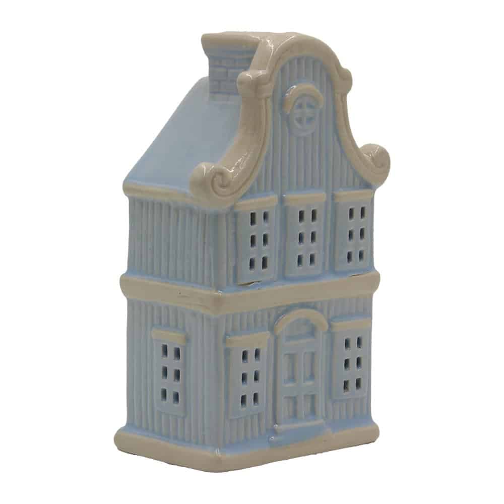 Blue Ceramic LED Light-Up House, 15 cm