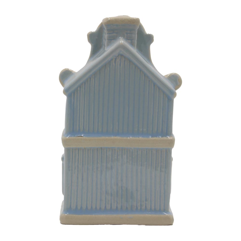 Blue Ceramic LED Light-Up House, 15 cm