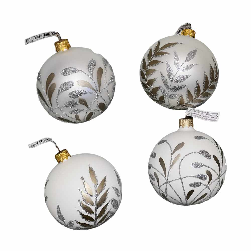 Pearlescent Glass Christmas Ornaments with Leaves, 2-Piece Set