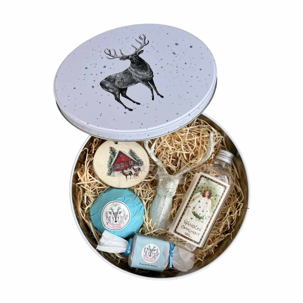 Christmas Tin Gift Box with Deer