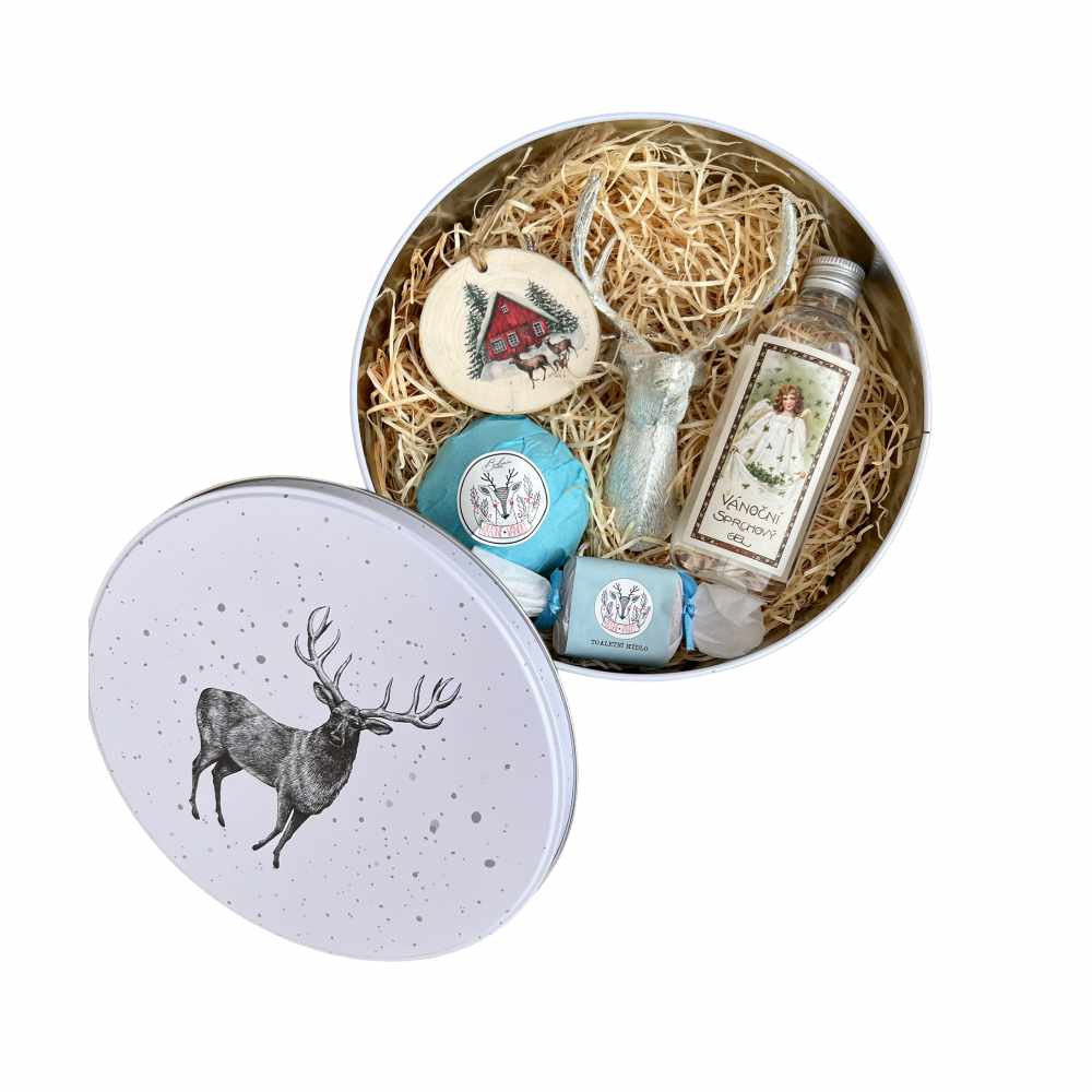 Christmas Tin Gift Box with Deer