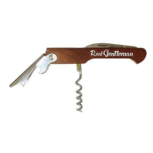Wooden Bottle Opener with Corkscrew Gentleman