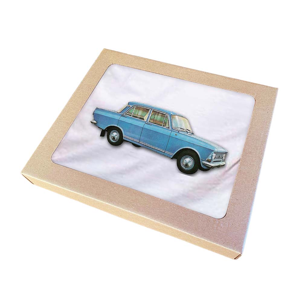 Retro T-shirt with Blue Moskvich 412 Car Print