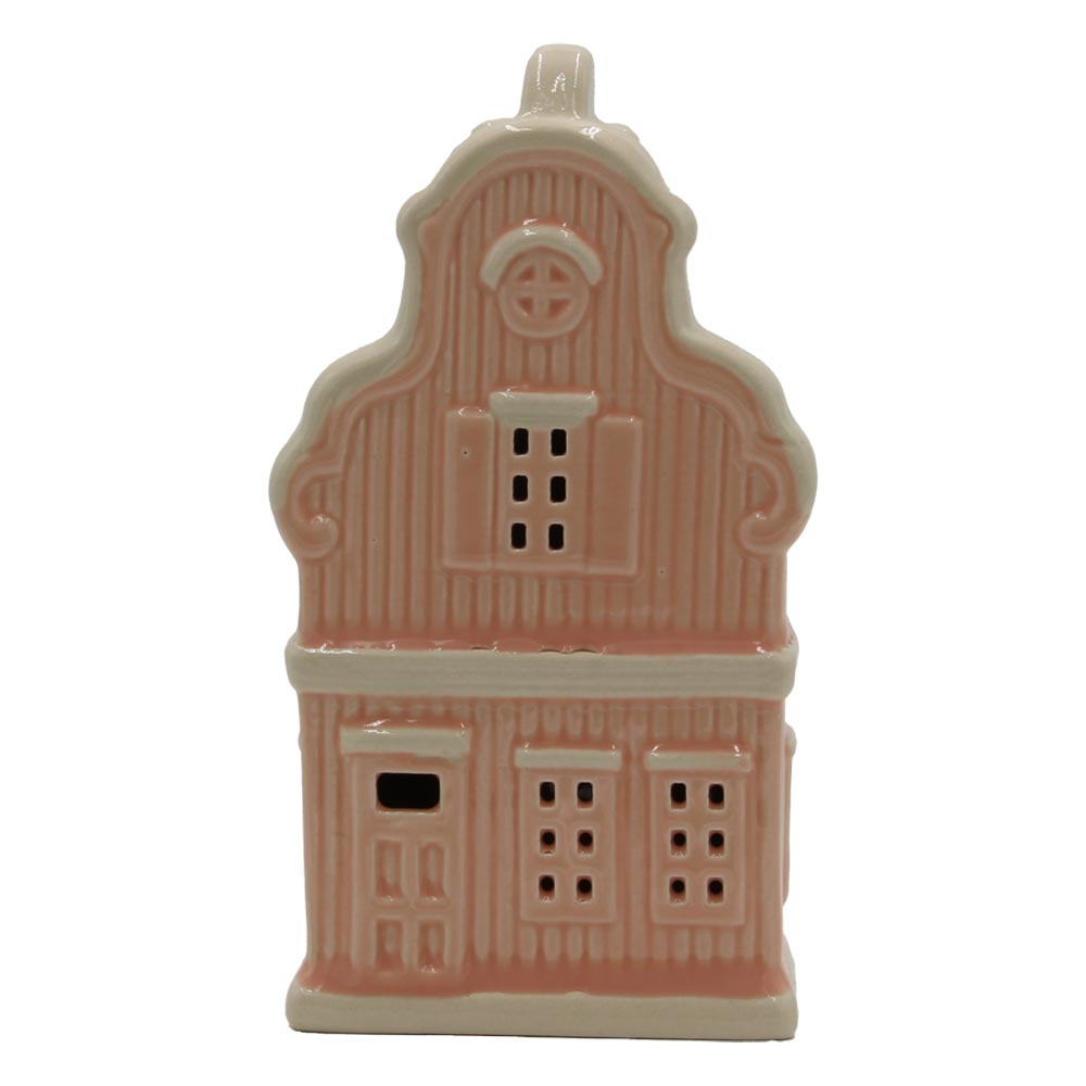 Pink Ceramic LED Light-Up House, 15 cm