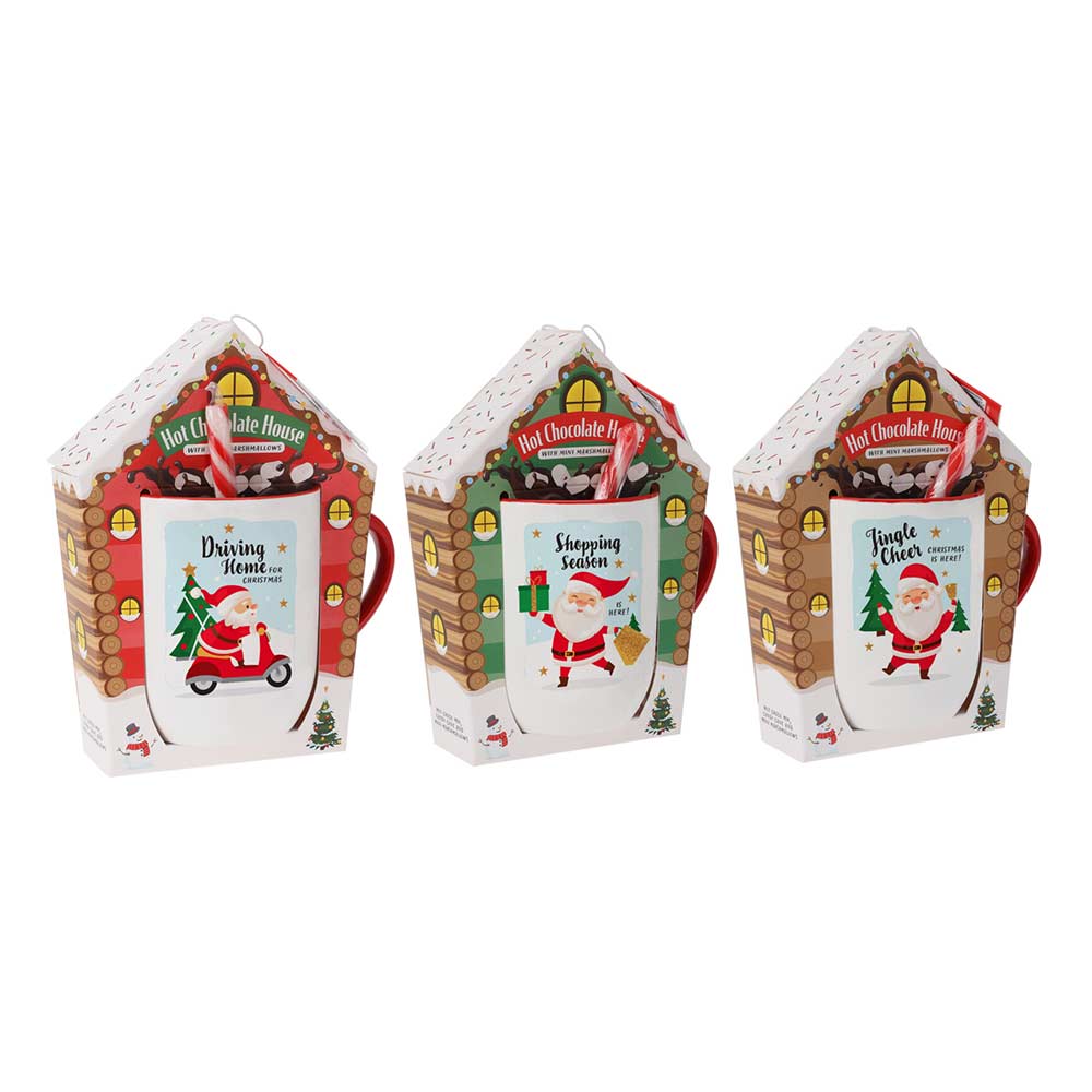 Santa's House Mug with Hot Chocolate, Candy Cane and Marshmallows