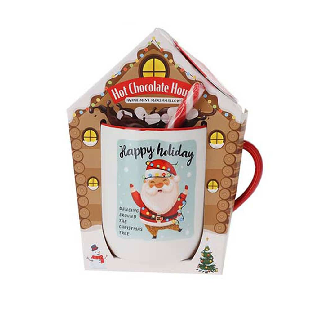 Santa's House Mug with Hot Chocolate, Candy Cane and Marshmallows