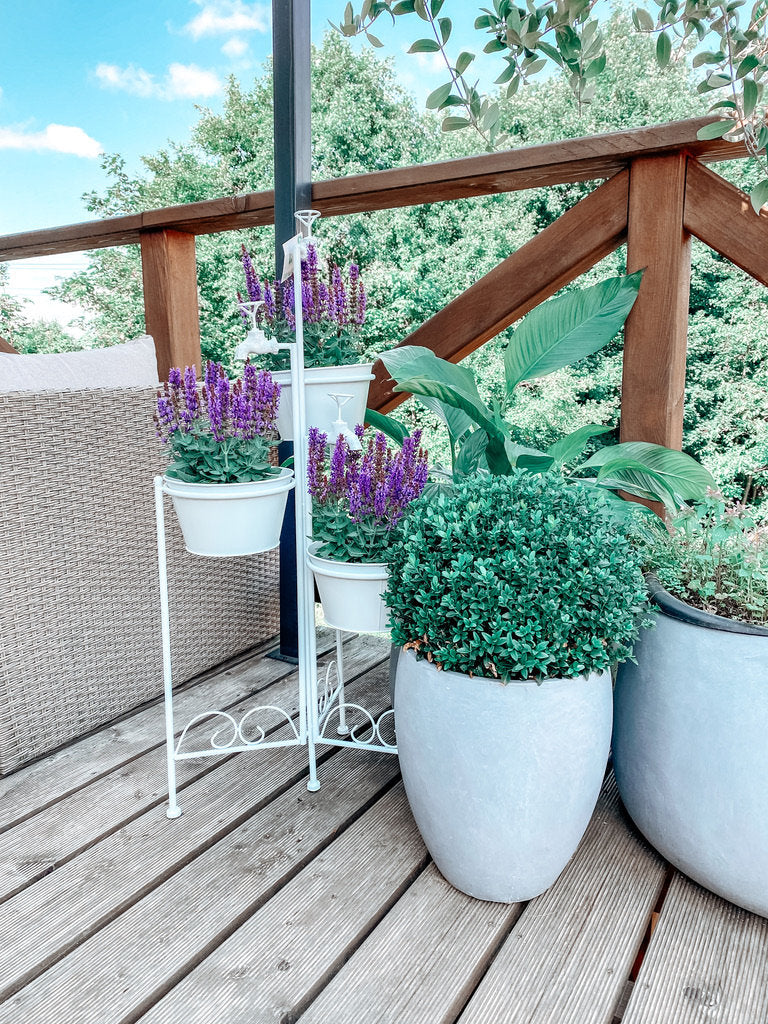 White Metal Flower Stand with Three Planters