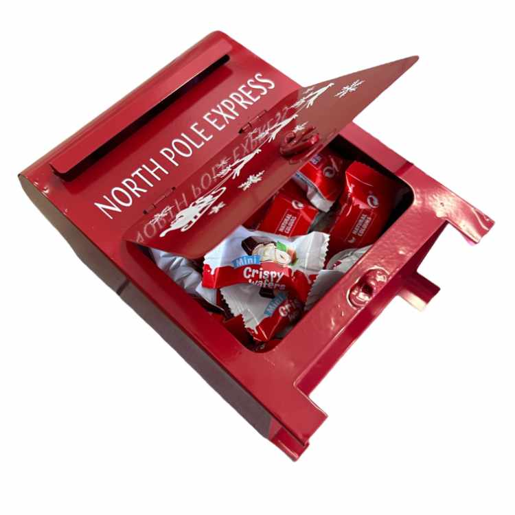 Christmas Metal Mailbox Filled with Chocolate Wafers