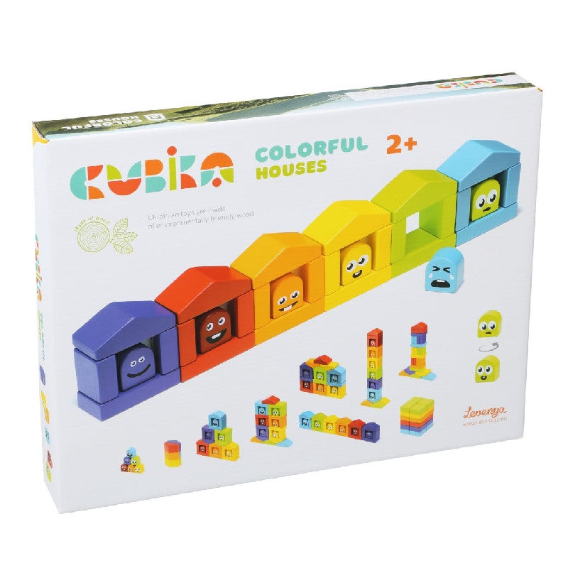 CUBIKA 14866  Barevne domecky - drevena stavebnice 30 dilu | Czech Toys | czechmovie