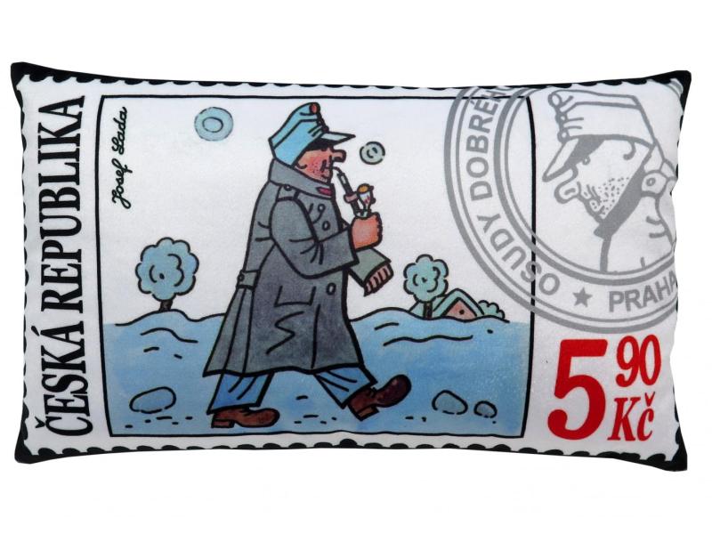 Kissen 30x18 cm Guter Soldat Schweden im Winter / Polstar Dobry vojak Svejk postovni znamka