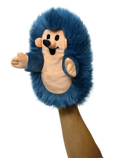 Jezek 23cm modry manasek - Hedgehog 23cm blue, hand puppet (Little Mole)